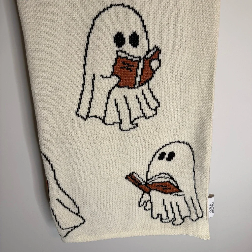 New Goblin & Ghoul Ghost Reading Book Viral 50x70 Throw Blanket Knit Halloween